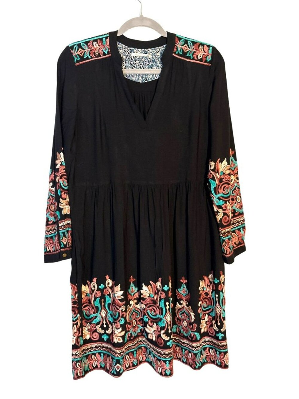 Floreat Anthropologie Avery Embroidered Long Sleeve Dress With Pockets Size M